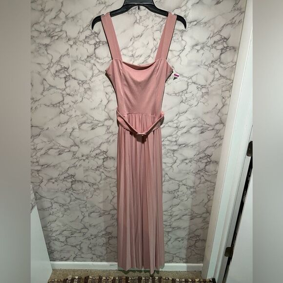 ASOS DESIGN square neck belted pleated maxi dress in rose - PINK Size 4 - Picture 1 of 10